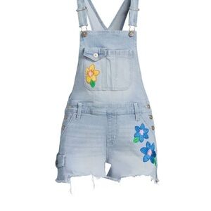 Floral Embroidered Light Blue Denim Romper